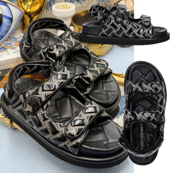 🆕 KURT GEIGER LONDON 🧿 NWOB Orson Patent Quilted Dad Sandals Sz EU38 US 7.5 - Picture 1 of 12